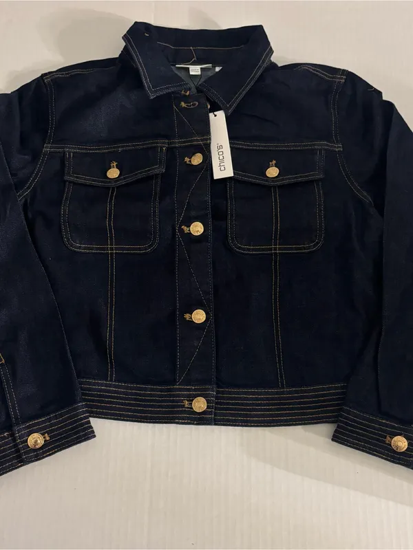 Chico's Denim Jean Jacket with Contrast Stitching Size: L - Image 6