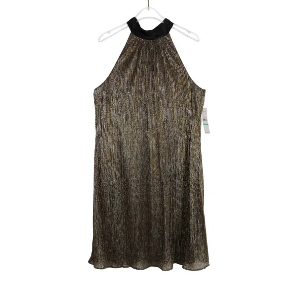 Laundry by Shelli Segal Metallic Gold Sleeveless Dress with Bow Neck Size 8 NWT - Image 6