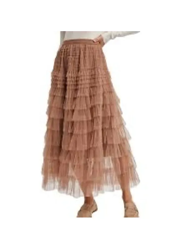 Ruffled Tulle Midi Skirt Beige Women’s Size L - Image 7