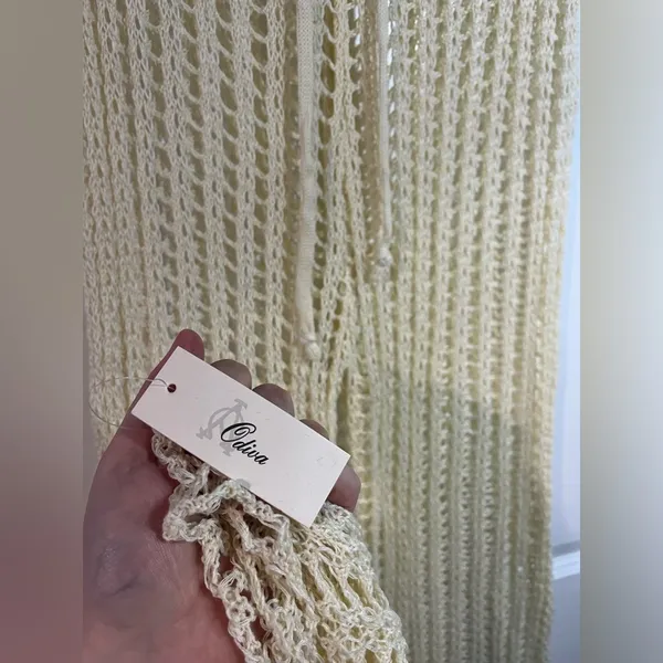Odiva NWT Crochet Pullover Swimwear Cover Up Pants Size Large in Crème Color - Image 15