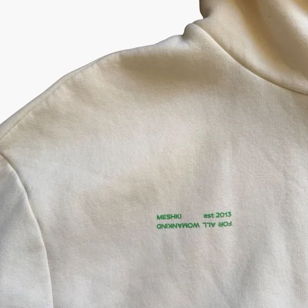 MESHKI Oversized Cream Graphic Hoodie Fleece Streetwear Pullover Medium Cozy - Image 4