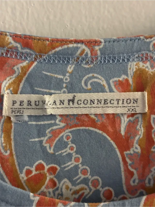 Peruvian Connection blue and orange floral Pima cotton Size XXL - Image 3