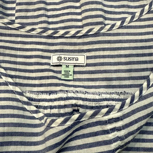 SUSINA Women's‎ Striped Short Sleeve Cotton Blouse Blue Size Medium M - Image 4