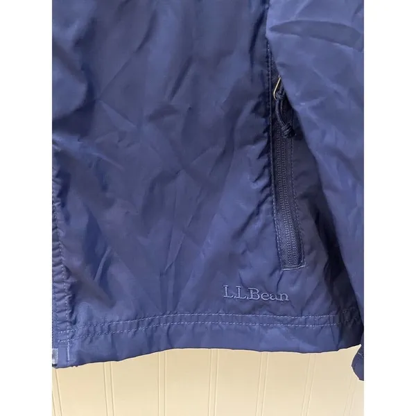LL BEAN Women's Lightweight Windbreaker Small Nylon Rain Jacket Blue Hidden Hood - Image 3