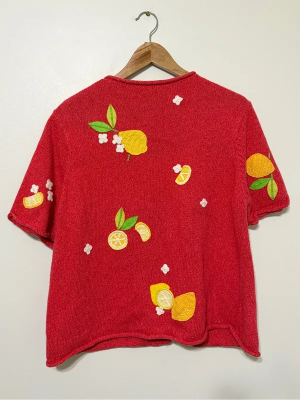 Susan Bristol Vintage Lemon Knit Cardigan Sweater Size Large XL Vtg - Image 7