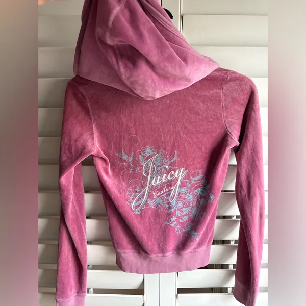Juicy Couture Rose Hoodie with blue accents sz S Y2K - Image 2