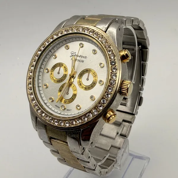 Elegant Geneva Platinum Two-tone Women's Crystal Quartz Watch, Working - Image 2