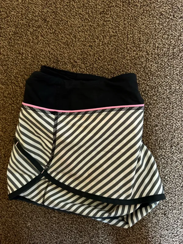 Black and White and Light Pink Striped Lululemon Speed Up Shorts 2.5' - Image 4