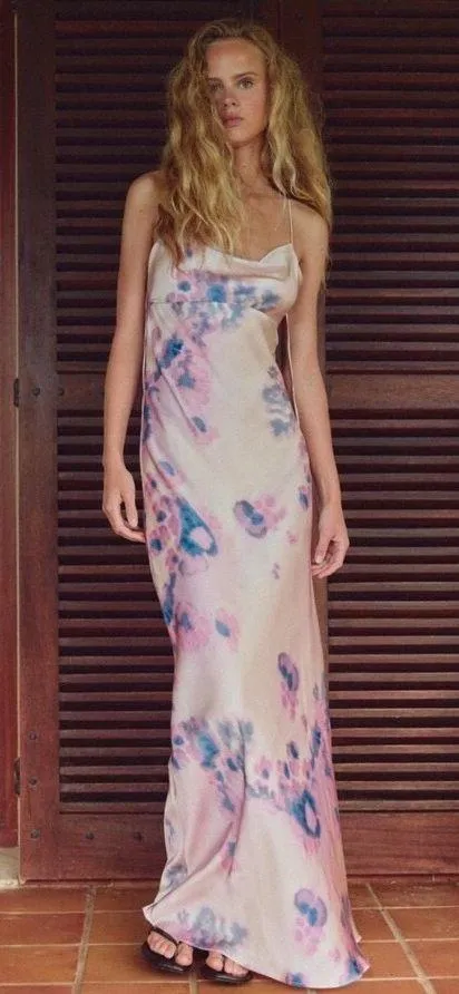 Zara maxi dress satin bodycon open back cowl neck tie dye summer evening - Image 7