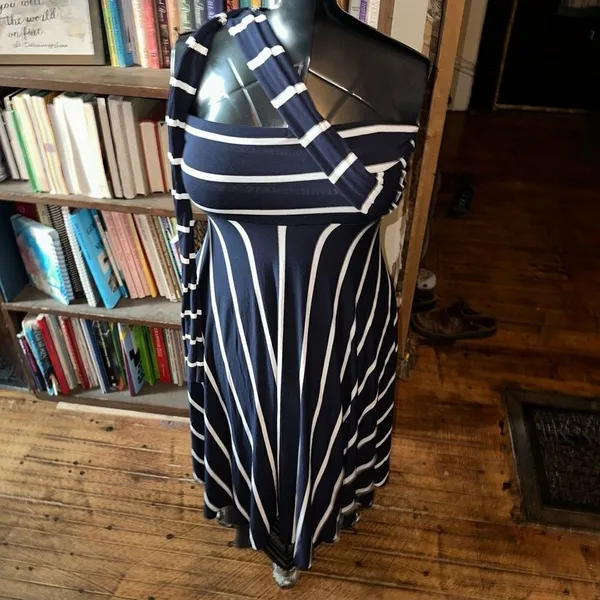 Elan convertible navy & white striped knit S maxi skirt - Image 4