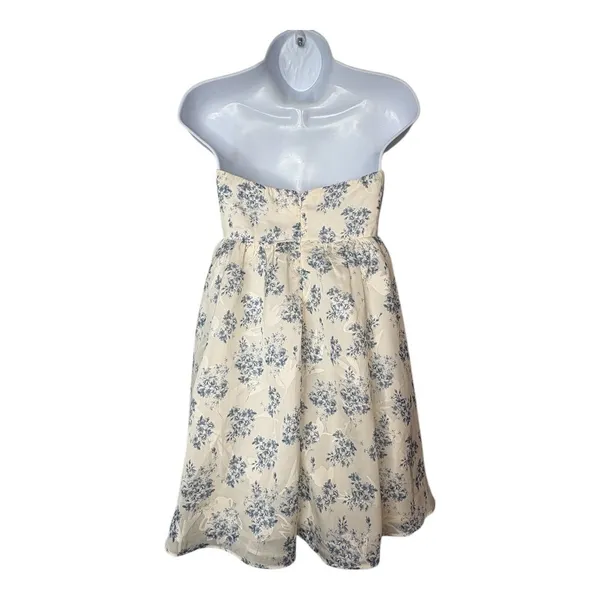 Cotton Candy LA Fit and Flare Dress Small Cream Blue Floral Strapless‎ Mini - Image 5