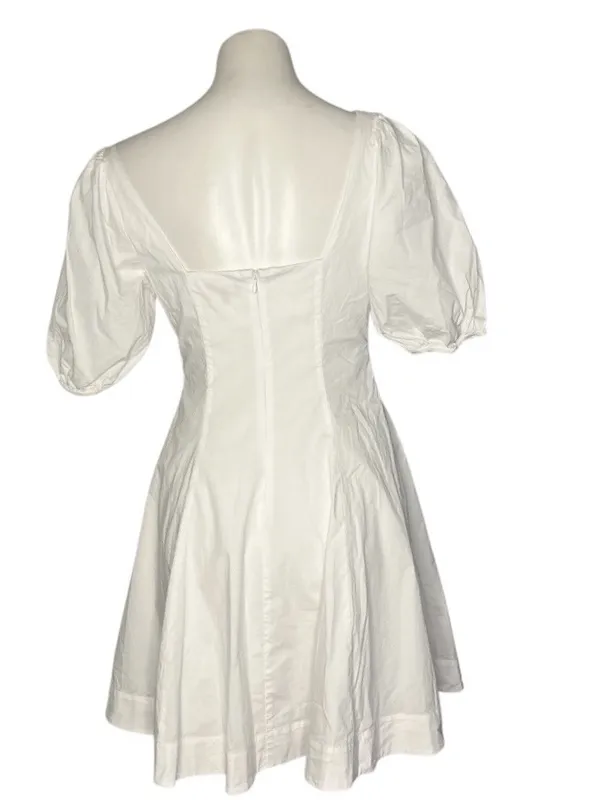 STAUD Laelia Mini Dress White Cotton Lined Puff Sleeves Size 8 - Image 4