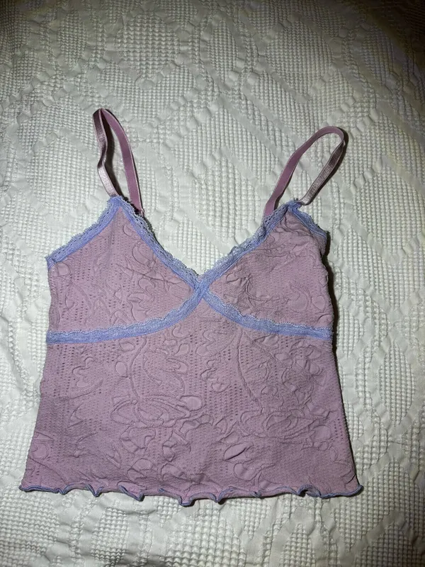 Urban Outfitters Out from Under Lavender and Pink Ribbed Lace-Trim Cami - Image 3