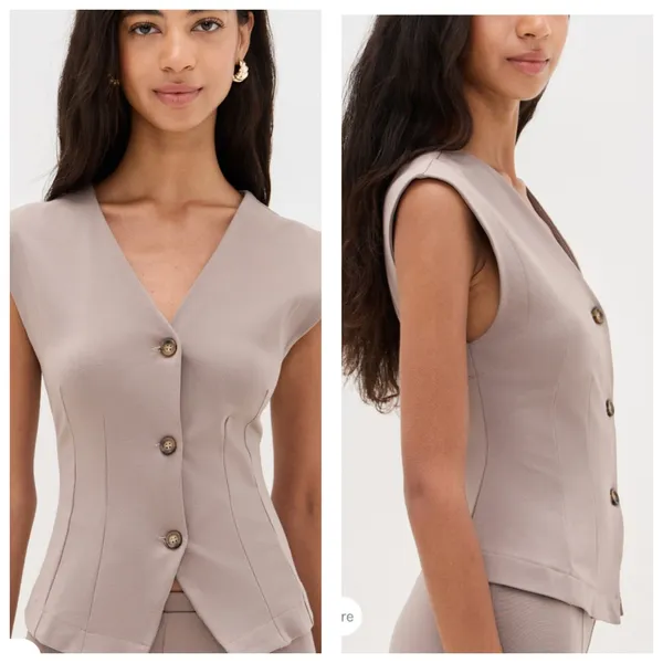 NWT Le Bop Isla Vest Size Medium Brown Nipped Waist Cinched Preppy Minimalist - Image 3