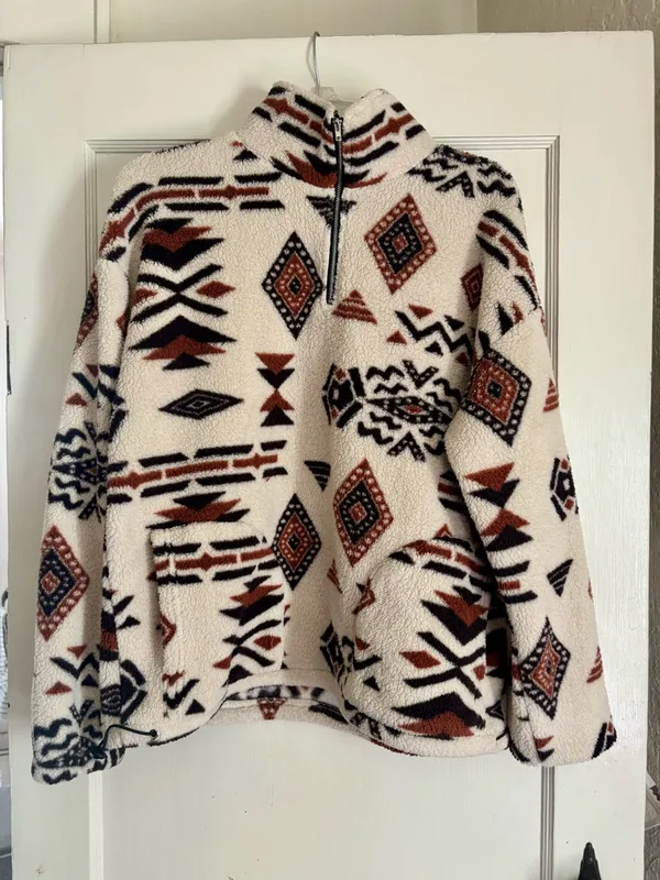 Cozy Aztec Print Sherpa Pullover - Image 2
