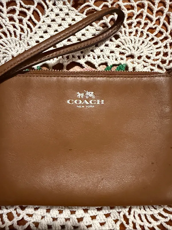 COACH Brown Leather Wristlet Clutch with Logo - Image 2