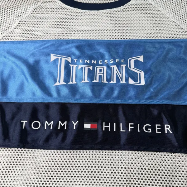 Tommy Hilfiger NFL Tennessee Titans Mesh Long Sleeve Jersey Top White Blue Large - Image 2