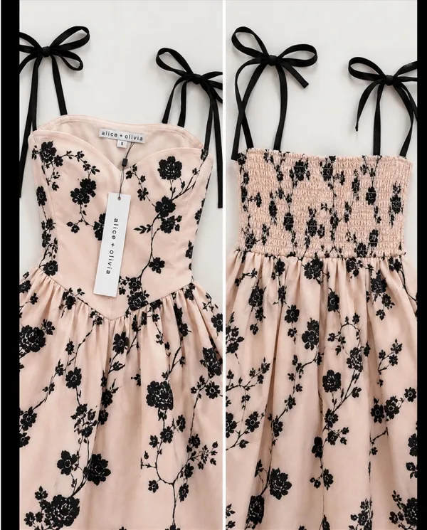 NWT Alice + Olivia Blush Noir Floral Tie-Strap Party Dress Sz S - Image 2