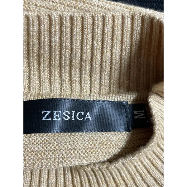 Zesica Women's Beige Tan Striped Mock Neck Knit Long Dolman Sleeve Sweater Top M - Image 5