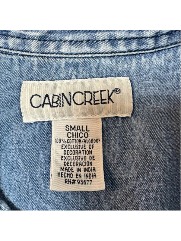 Vintage Cabin Creek Blue Embroidered Denim Button Down Shirt Small - Image 4