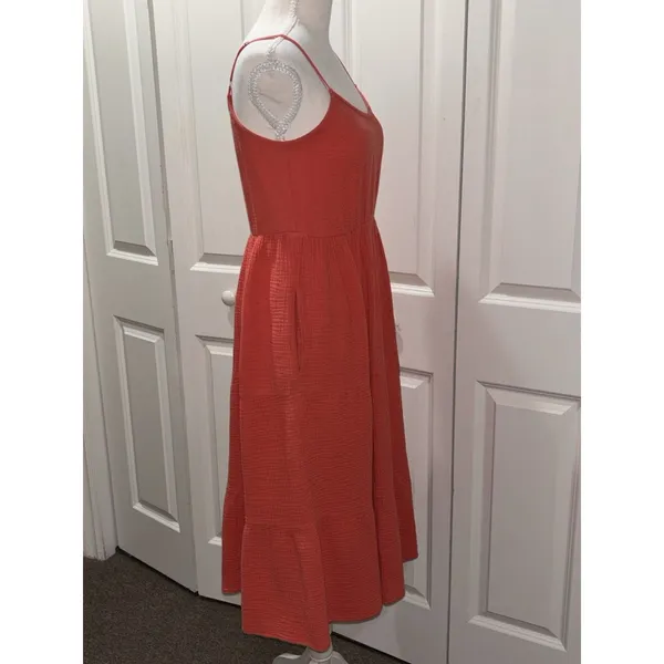 Women's Magaschoni Peach Casual Dress 100% Organic Cotton Sleeveless Midi Size - Image 4