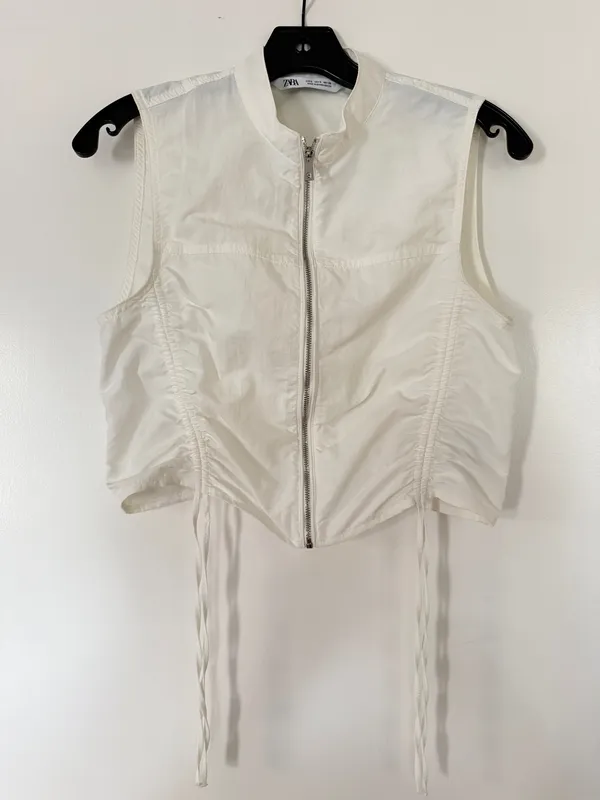 ZARA Zipper Top Crop White Small - Image 2