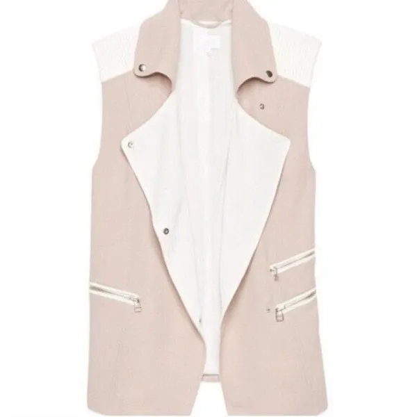 Aritzia Wilfred Timbre Tan Cream Sleeveless Snap Moto Vest Coat Jacket Size XS - Image 4