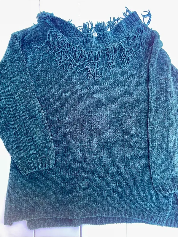 Vintage Cristina Fleece Fringe Pullover Sweater, Size L - Image 6