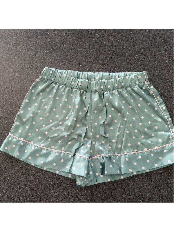 Victoria's Secret Mint Green Polka Dot Satin Pajama Sleep Shorts XS - Image 4