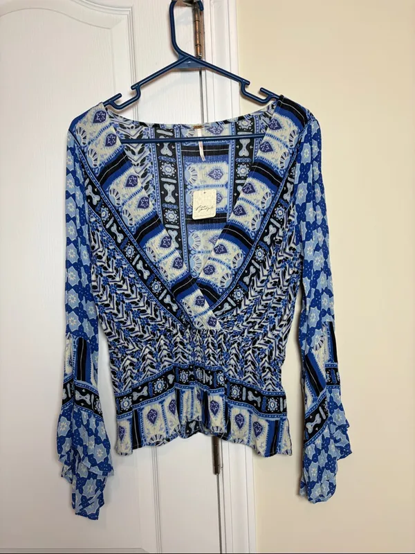 Free People Rosalie Wrap top Indigo combo.Size S - Image 4