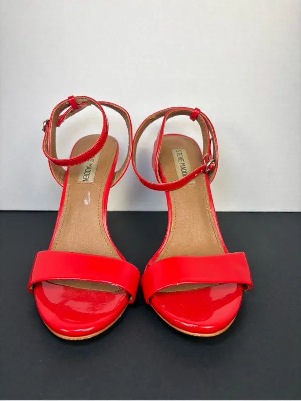 Steve Madden Red Patent Stiletto Ankle-Strap Sandals - Image 3