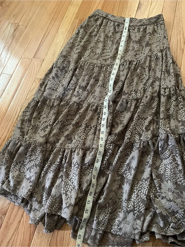 Altar'd State Brown Taupe Lace Tiered Maxi Skirt Small Cottagecore Romantic - Image 5