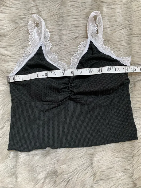 Black with White Lace Crop Top Large - Image 6