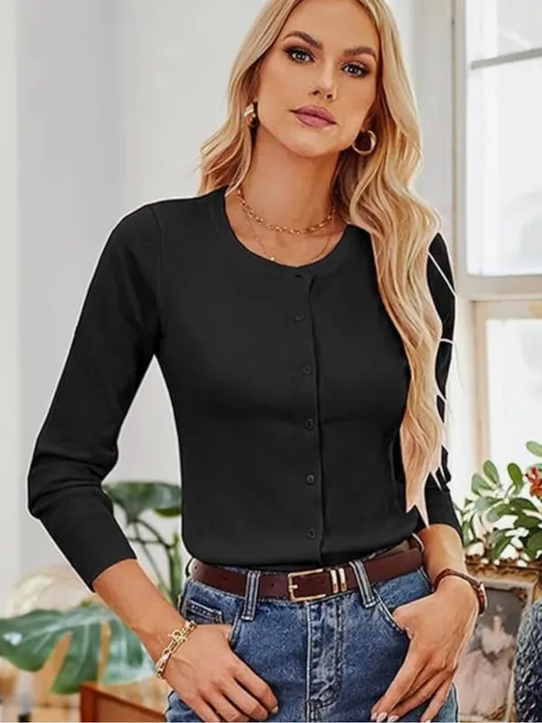 Grace Karin Women’s Small Black Button Front Cardigan Sweater Viscose Knit - Image 2