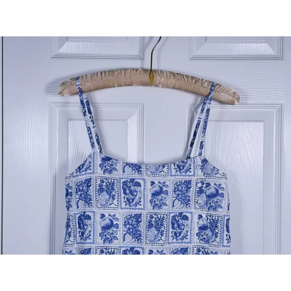Abercrombie & Fitch Linen Mini Dress Postcard Stamp Size XS Blue Floral Coastal - Image 5