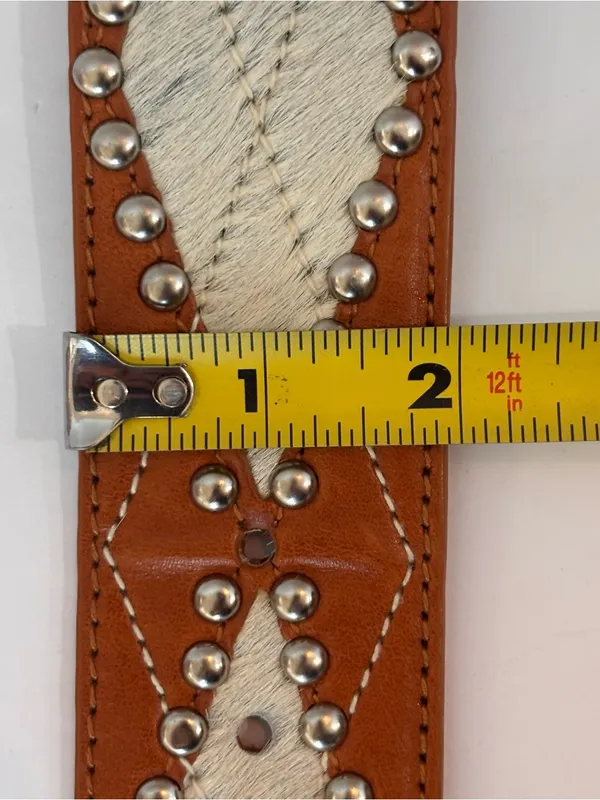 Michael Kors Silver Studded Diamond Design Calf Hair Panels Belt Sz L NWT - Image 9