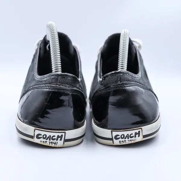 Coach Polly Signature Monogram Sneakers Womens 9B Black Jacquard Patent Low Top - Image 4