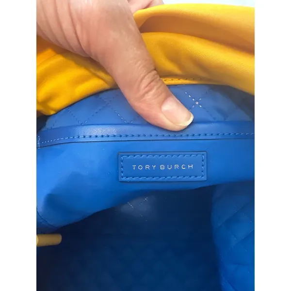 Tory‎ Burch Perry Nylon Bucket Bag Golden Crest Yellow Crossbody Belt Detail - Image 12