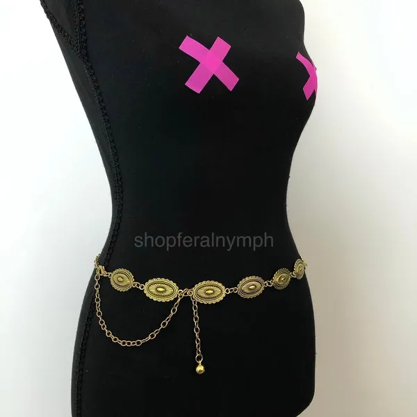 Vintage Y2K Western Gold-Tone Concho Chain Belt, Fits 16–39.5 Inches, X7GA1216 - Image 3