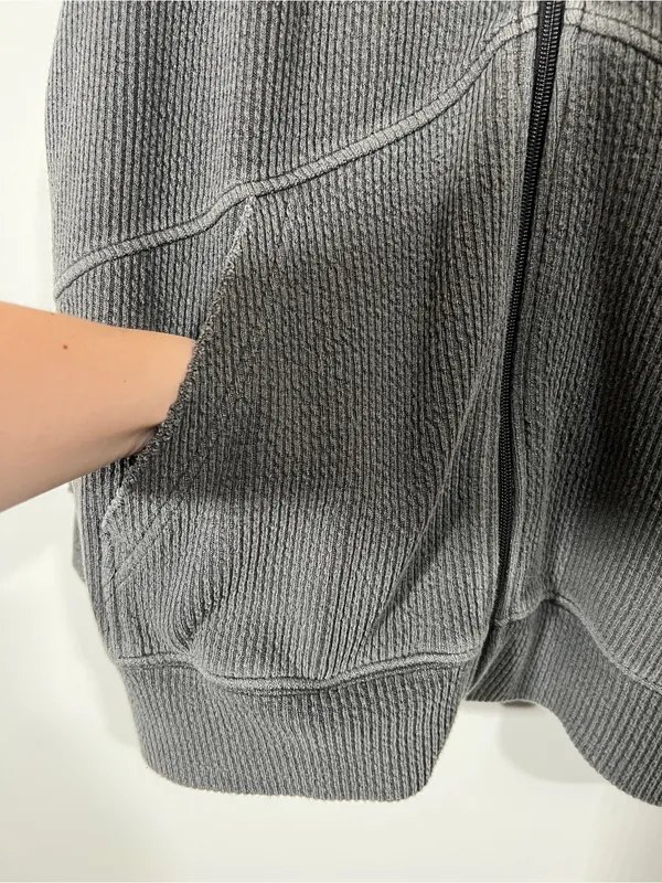 Aerie Waffle Full Zip Jacket Dark Gray Size Medium Baggy Size Medium Batwing - Image 6