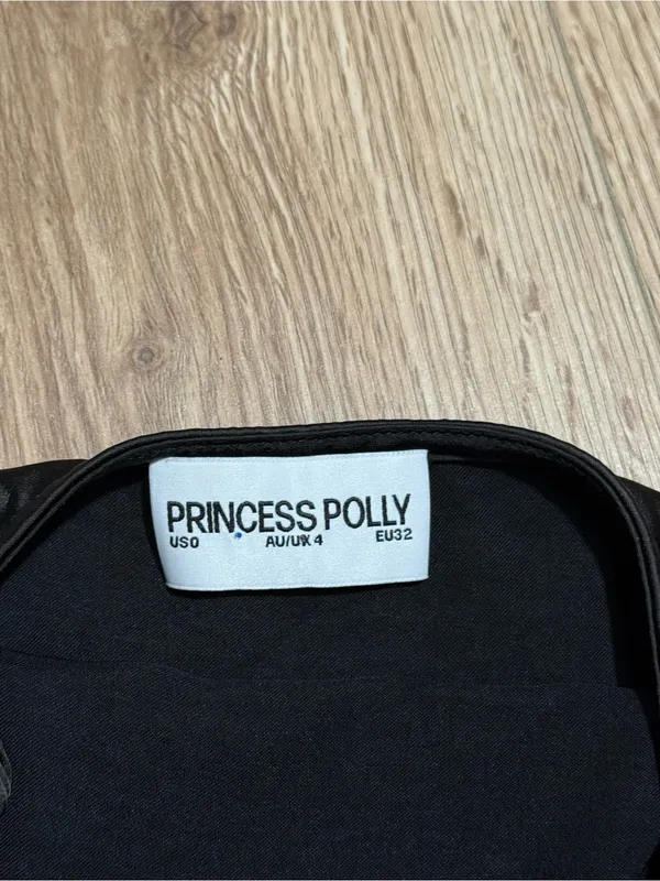 PRINCESS POLLY Black Satin Corset Mini Dress Puff Sleeve Lace Trim Size 0 XS - Image 5