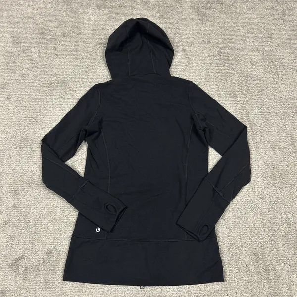 Lululemon Black Jacket Womens 6 Full Zip Hooded High Neck Running Top Pockets - Image 8