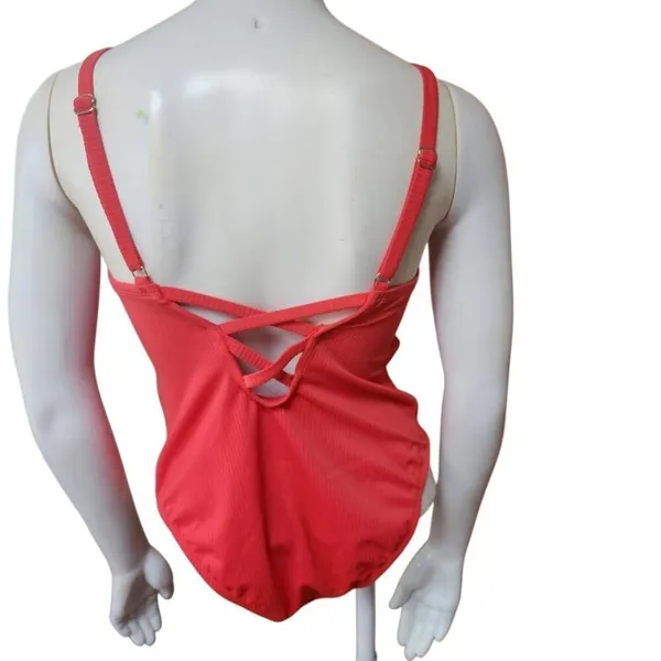 Kona Sol Stylish Ribbed Coral One-Piece Swimsuit (S) - Image 4