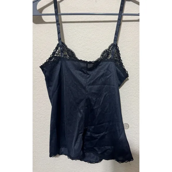 VTG 90s Y2K Black Nylon Camisole Lace trim sz‎ 32/S Vassarette USA fairy cami - Image 3