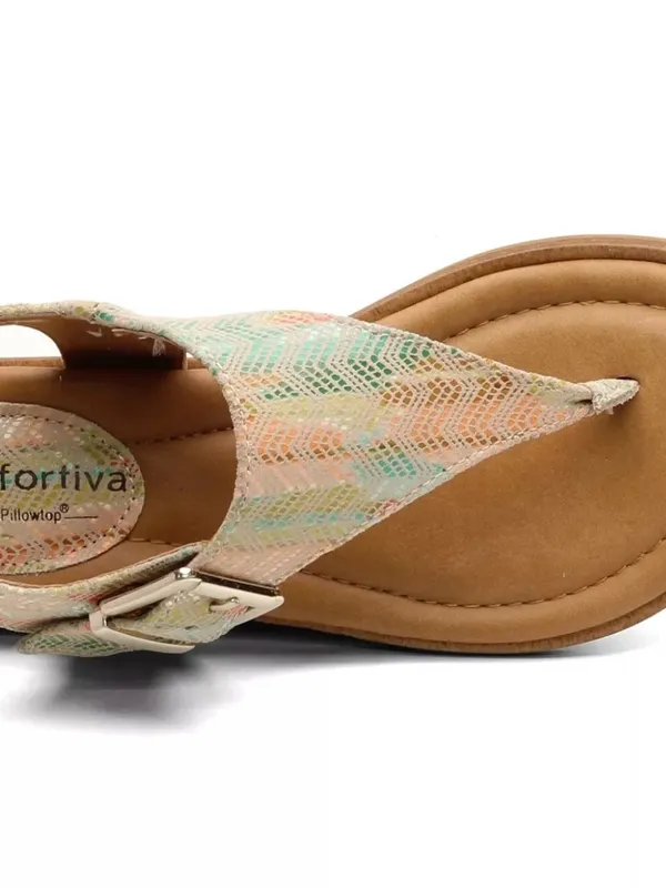 COMFORTIVA Women's Size 6.5 DAFNEY Leather Thong Sandal GREEN/MULTI - Image 3
