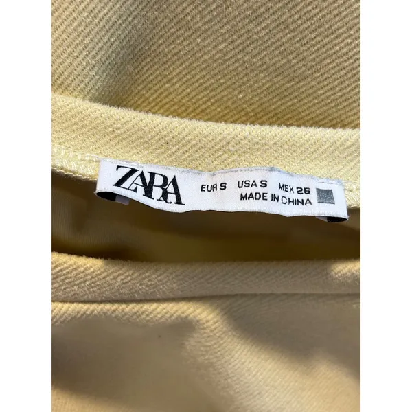 Zara Pale Yellow‎ Textured Short Sleeve Shift Dress with Pockets 5070/451/300/S - Image 3