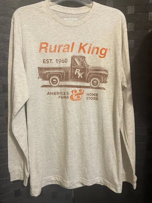 Rural King Vintage Logo Long Sleeve Tee Soft Beige Crew Neck Size medium - Image 2