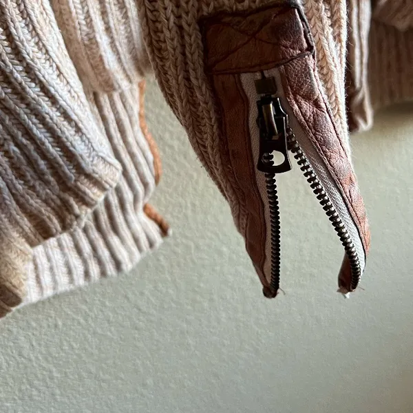 Lucky Brand Cream‎ and Brown Open-Front Cardigan size medium - Image 4