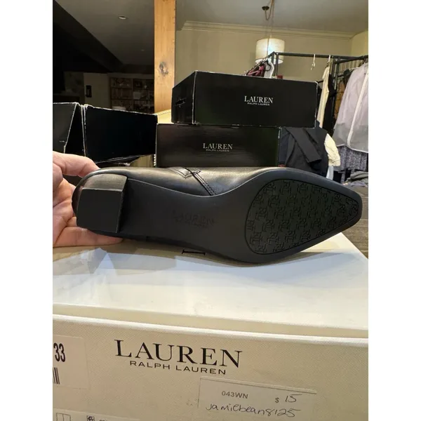 $160 RALPH LAUREN WILLA Black LEATHER ANKLE SOFT HEEL BOOTS Size 7 - Image 6