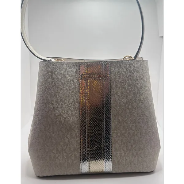 Michael Kors Pratt Medium Bucket Shoulder Bag Tote Pale Gold MK Logo Purse NWT - Image 7